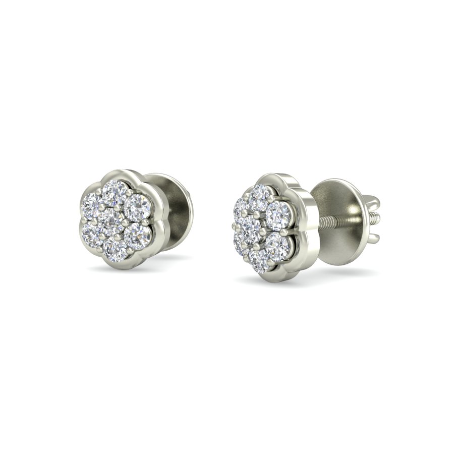 Viaan 1/7 Ct round brilliant cut natural diamond office wear cluster earrings