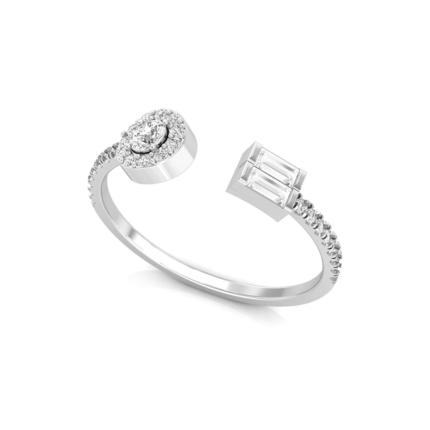 1/3 Ct baguette & round brilliant cut natural diamond adjustable cuff ring for women