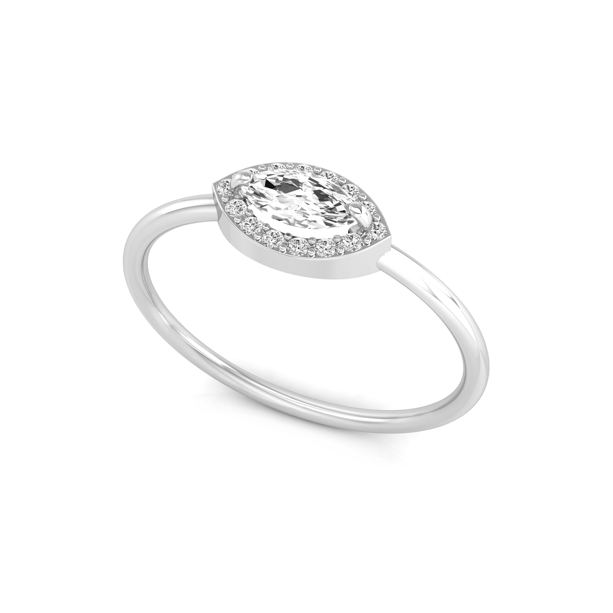 1/3 Ct marquise & round brilliant cut natural diamond set halo ring