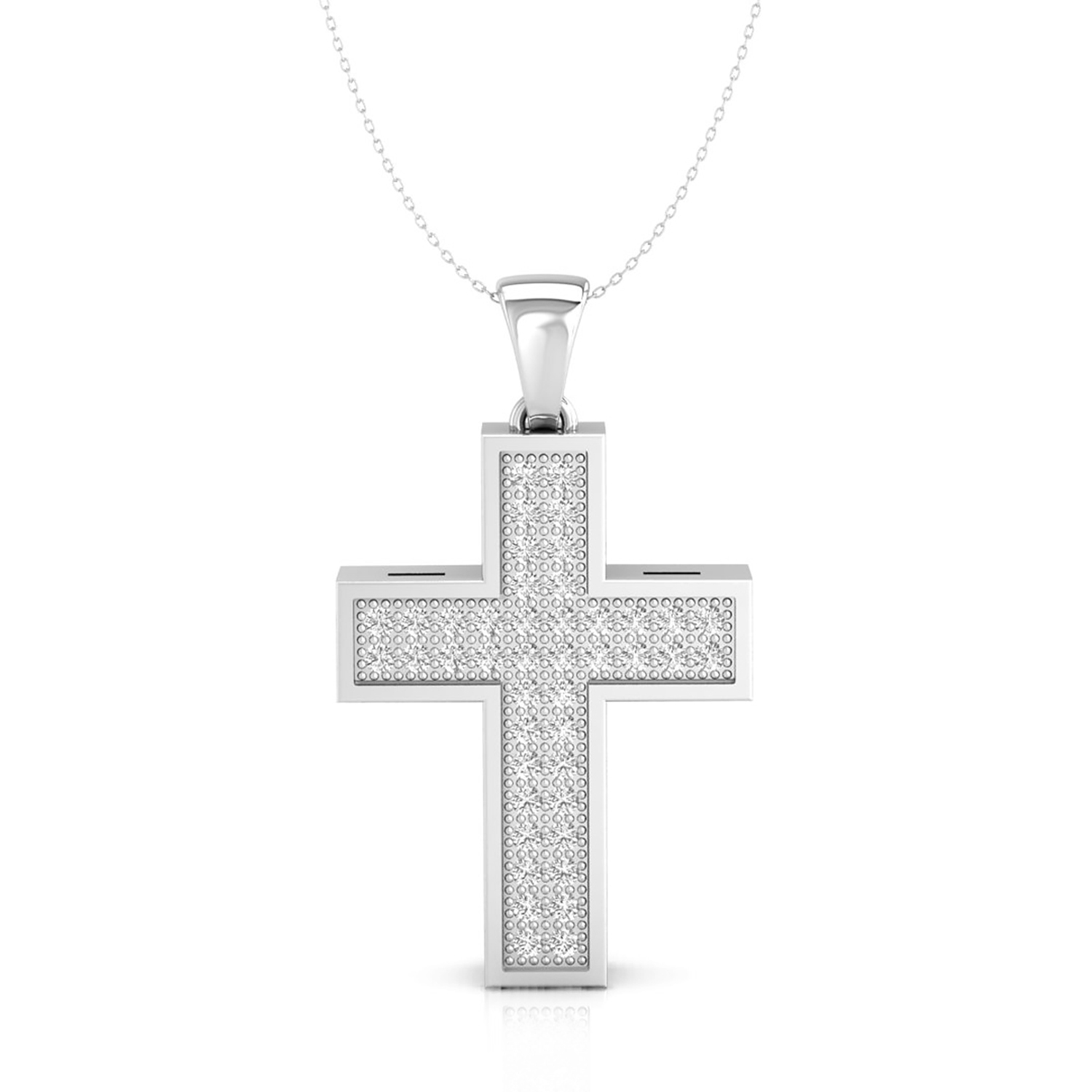 north 1 6/7 Ct round brilliant cut pave set natural diamond Christian cross necklace
