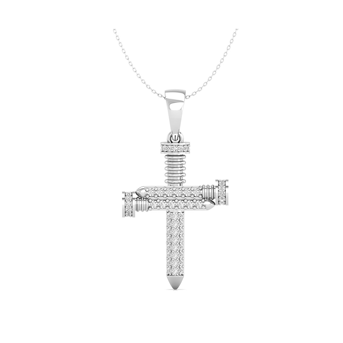 3/5 Ct brilliant round cut natural diamond nail cross necklace for men and women